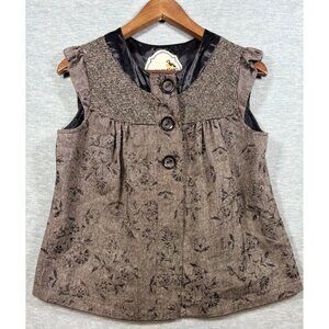 Nick & Mo Womens Brown Floral Cap Sleeve Button-Up Vest Top Size S